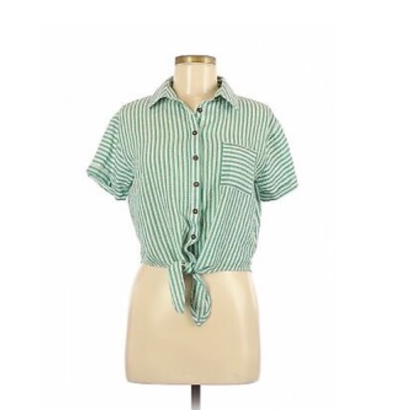 Striped tie-front top